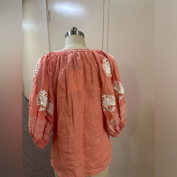 Benaras Peach Tassel Tie Women's Top - Picture 2 of 6